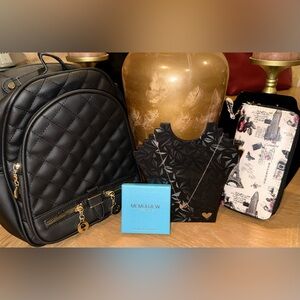BUNDLE Small Quilted Backpack/Paris Wallet & 925 Silver Inital M ❤️ Necklace